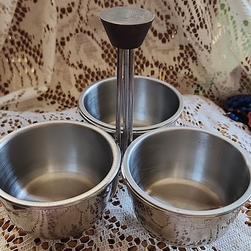 Vtg. MCM AtomicWood Handle Condiment/Dressing Caddy